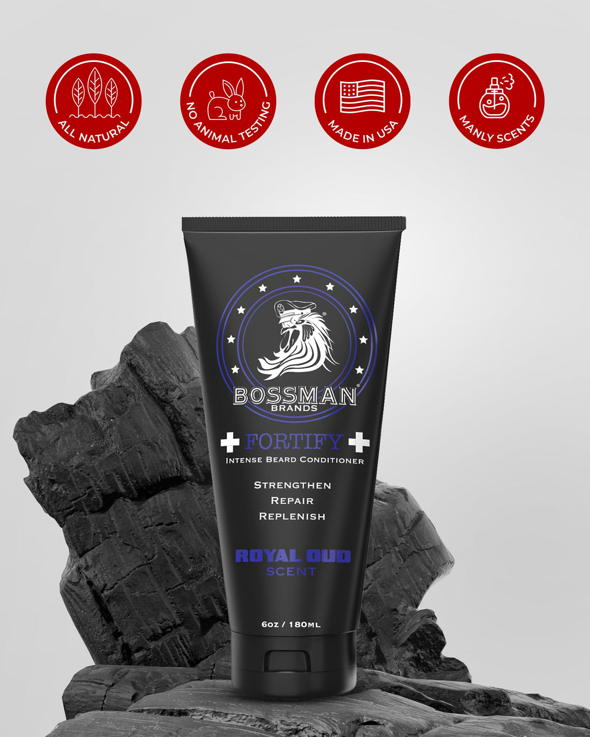 Bossman Fortify Intense Beard Conditioner application on beard demonstrates easy in-shower use