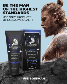 Bossman Fortify Intense Beard Conditioner USA-made cruelty-free seal on box