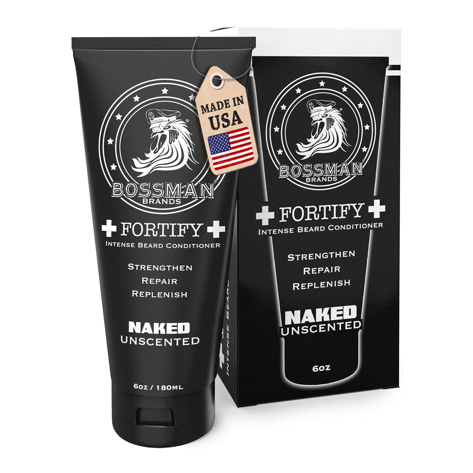 Bossman Fortify Intense Beard Conditioner unscented bottle for daily use
