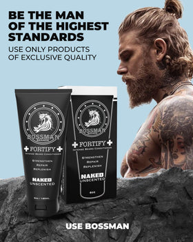 Pump-dispense bottle ready for routine grooming with Bossman Fortify Intense Unscented