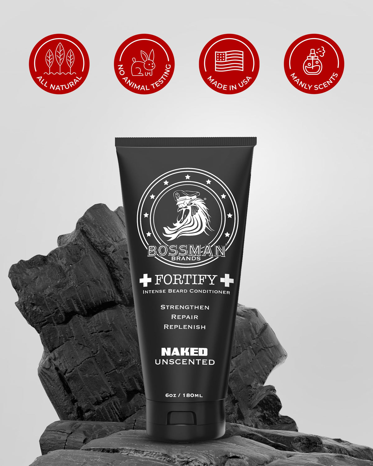In-shower application with Bossman Fortify Intense unscented conditioner during grooming