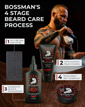 Hammer scent label featuring lavender and patchouli notes on Bossman product.