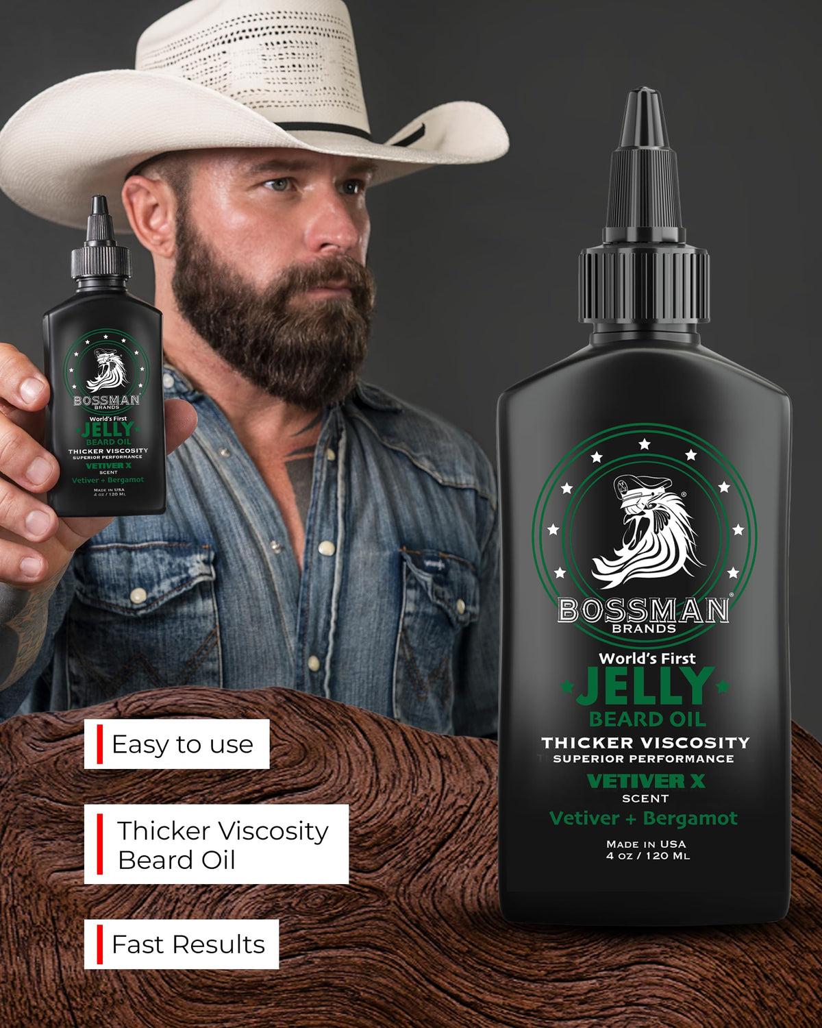 Bossman Jelly application demonstrates glide through beard fibers for easier styling