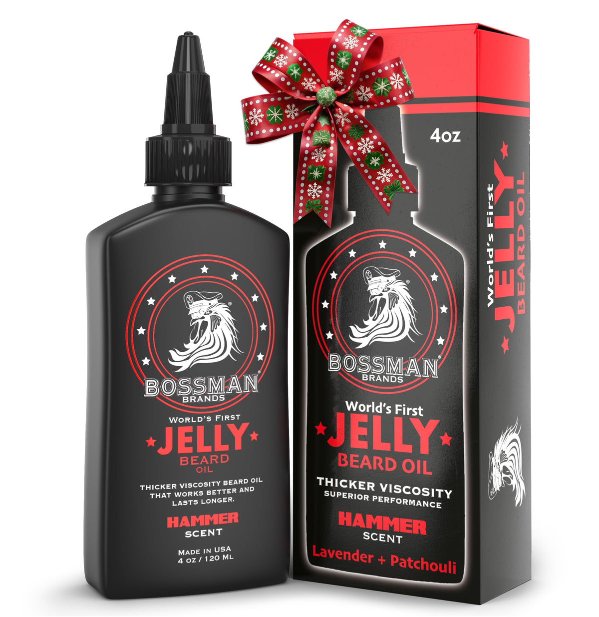 Bossman Jelly Beard Oil bottle with hammer scent showcasing rich jelly texture for soft beard.