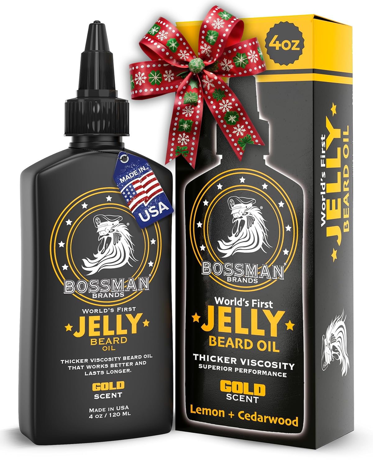 Bossman Jelly Beard Oil 4oz bottle with Gold Scent for softening and moisturizing.