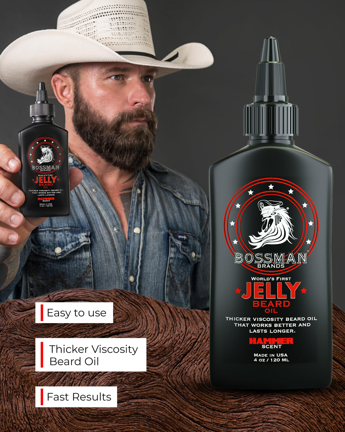 Bossman Jelly Beard Oil being applied to a damp beard for softening and coating.