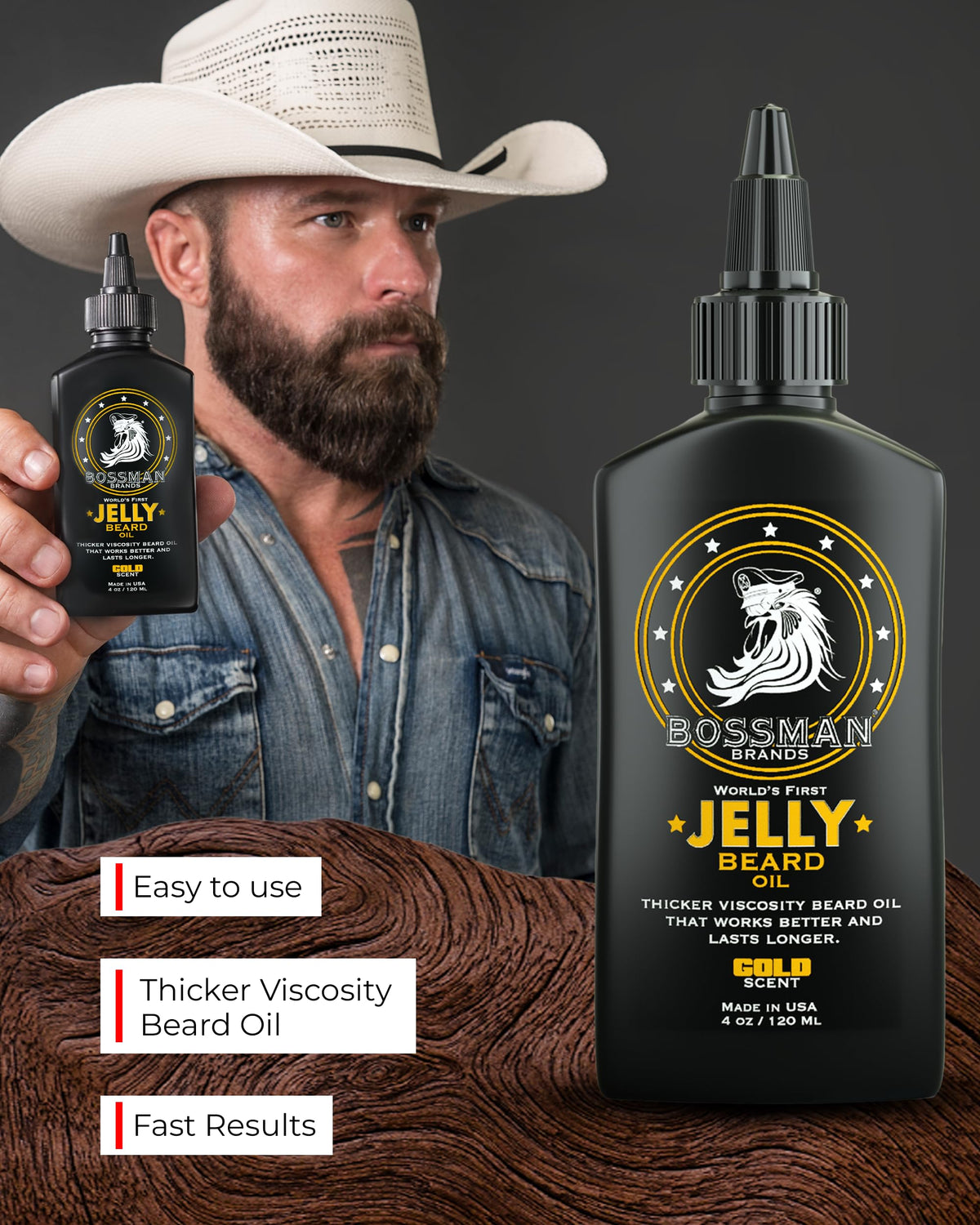 Bossman Jelly Beard Oil application gesture ready to apply.