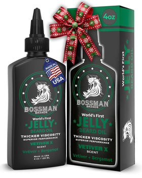 Bossman Jelly Beard Oil bottle with Vetiver X scent for smoother beard