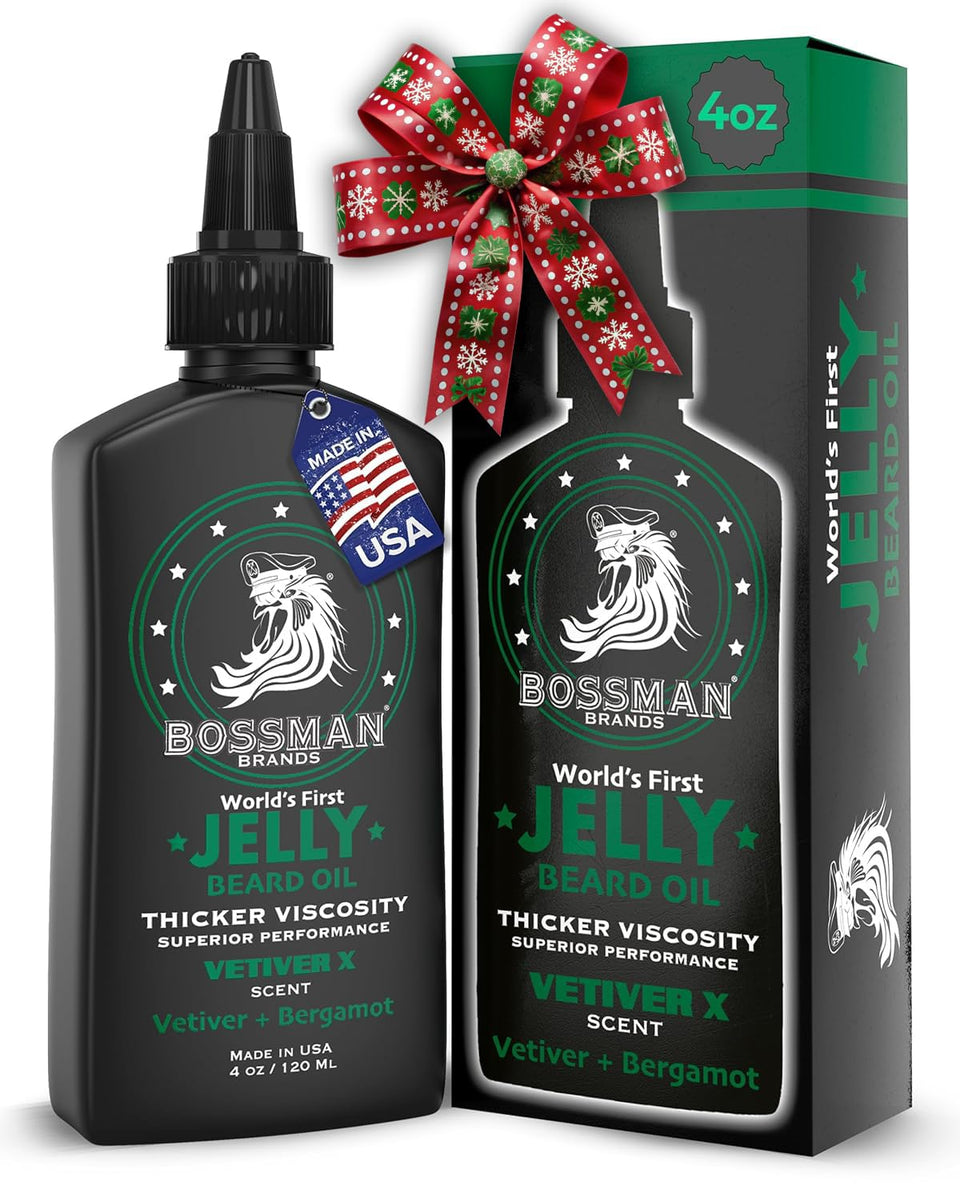 Bossman Jelly Beard Oil bottle with Vetiver X scent for smoother beard