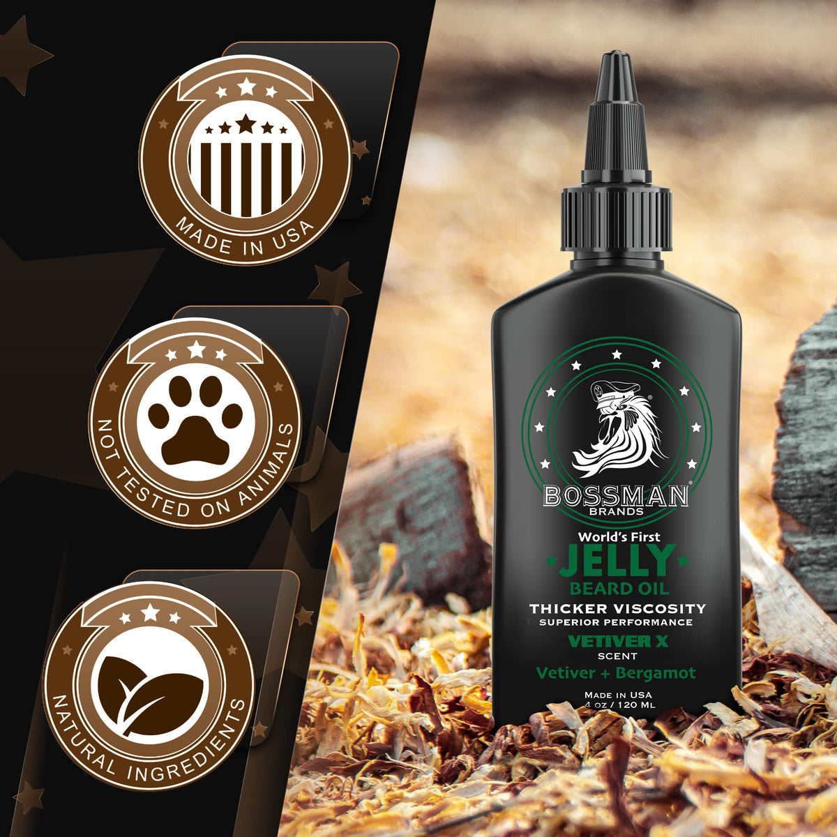 Bossman jelly polished beard close-up highlights defined, well-groomed whiskers