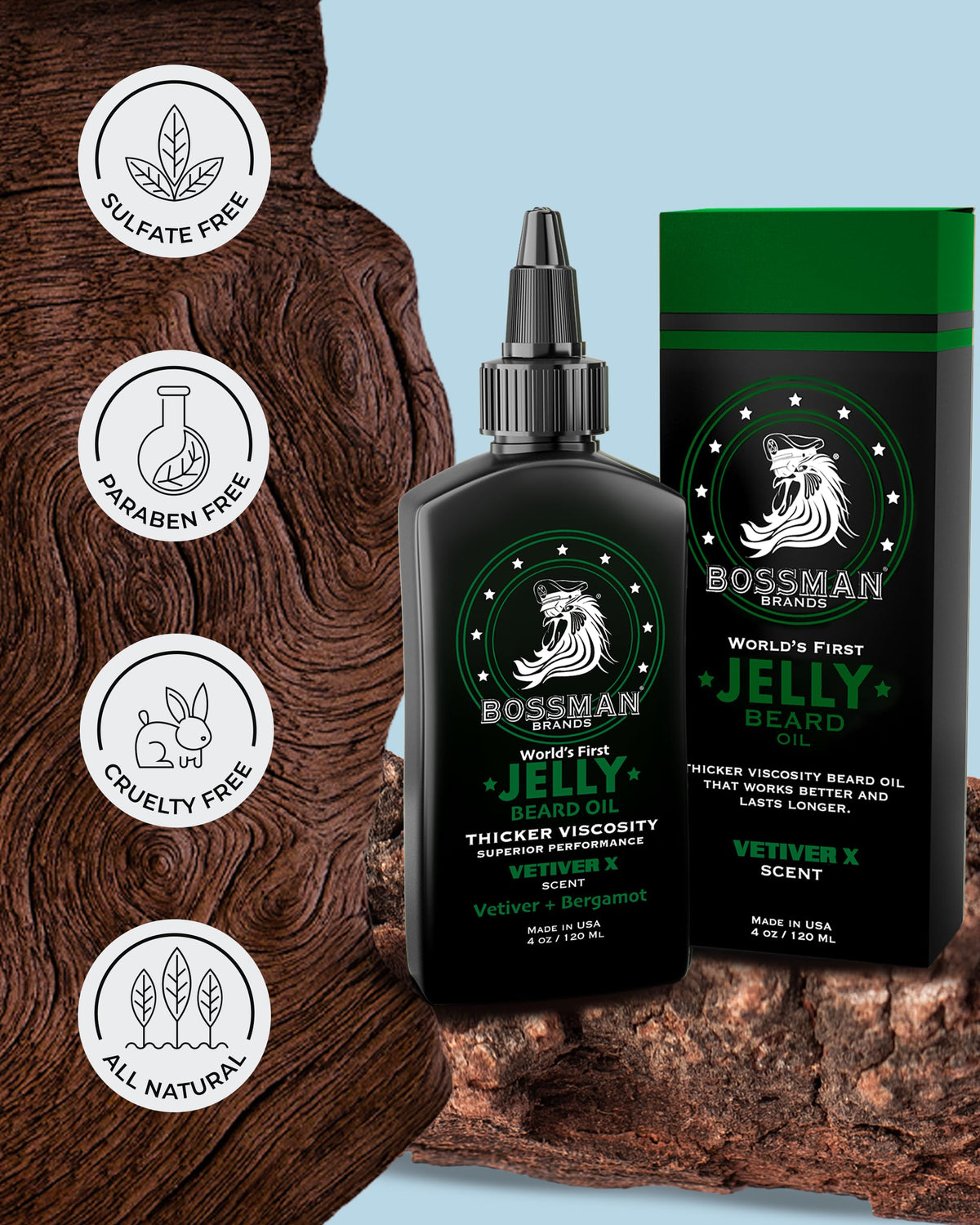 Bossman Vetiver X label highlights bergamot note for a clean scent
