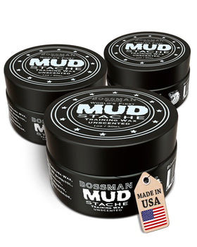 Bossman MUDstache jar uncapped showing texture for strong hold.