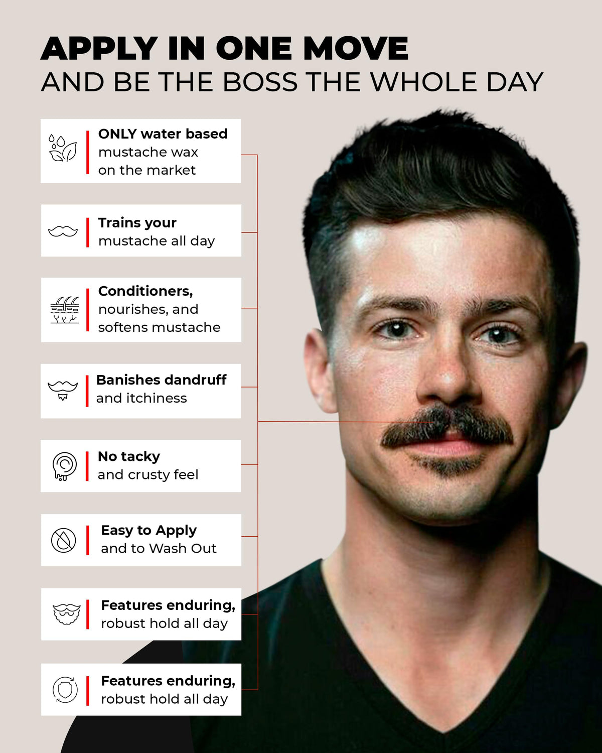 Bossman MUDstache matte finish for natural look.