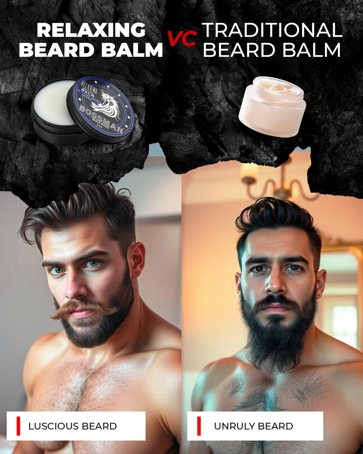 Bossman Relaxing Beard Balm Magic Scent moisturizing formula hydrates facial hair.