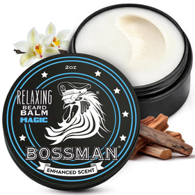 Bossman Relaxing Beard Balm Magic Scent packaging highlights premium grooming.