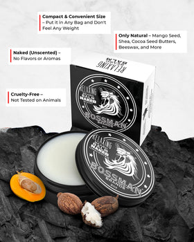 Bossman Relaxing Beard Balm texture on finger demonstrates easy, silky application