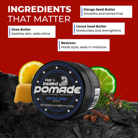Applying Bossman Royal Oud pomade to wet hair for moisturized styling