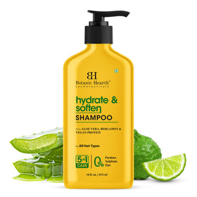 Botanic Hearth Aloe Vera Shampoo bottle with bergamot for a refreshing cleanse.