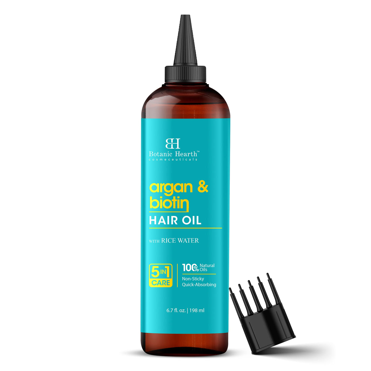 Botanic Hearth Argan & Biotin Oil bottle pouring for deep hydration