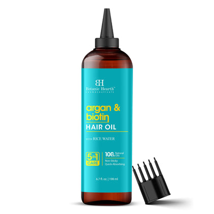 Botanic Hearth Argan & Biotin Oil bottle pouring for deep hydration