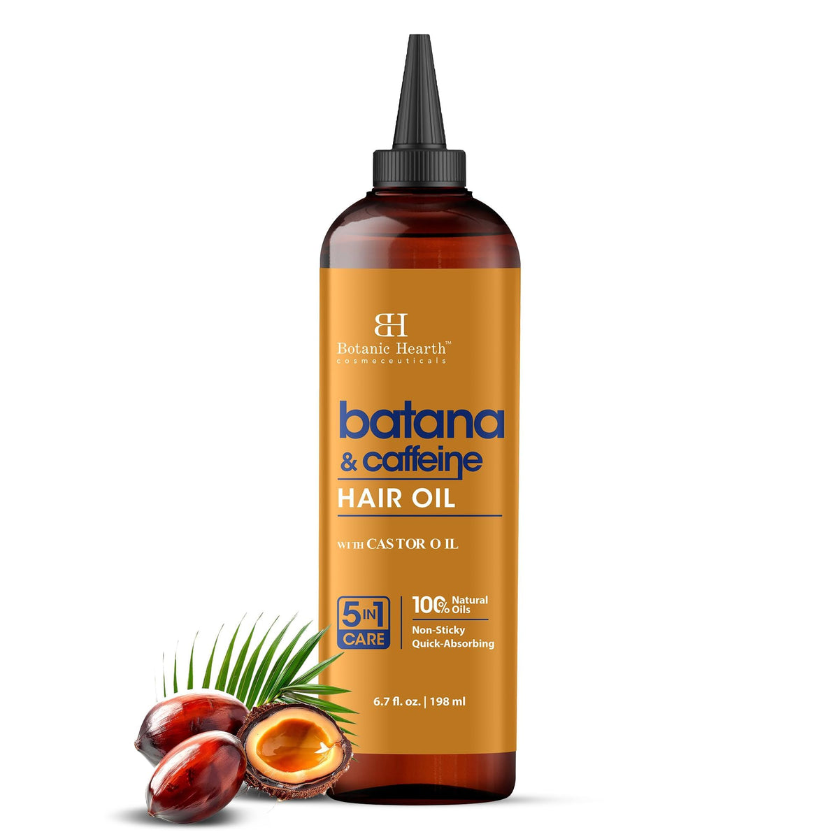 Botanic Hearth Batana oil bottle pour for easy hair nourishment.