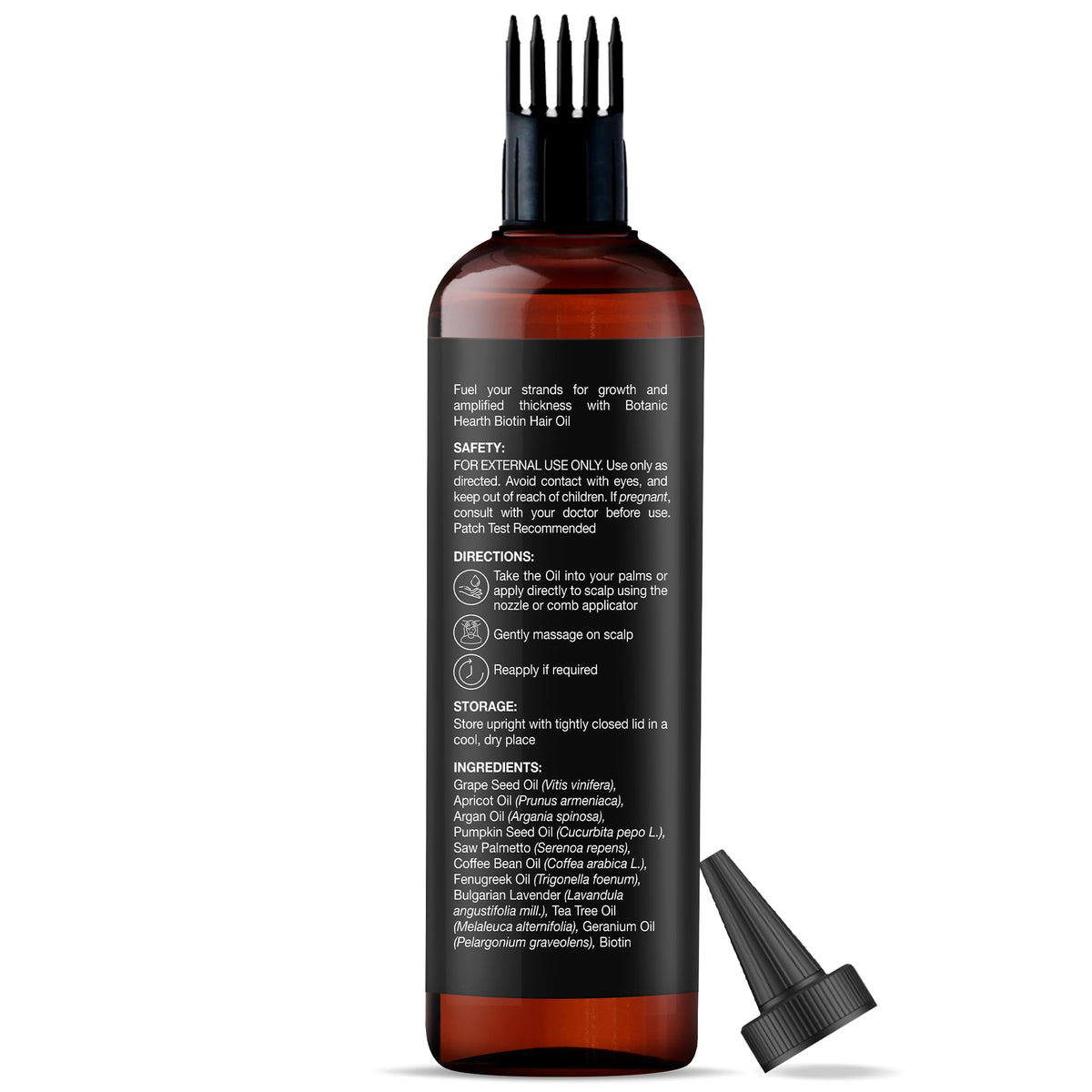 Botanic Hearth Biotin Oil comb applicator distributes oil evenly for smoother hair.