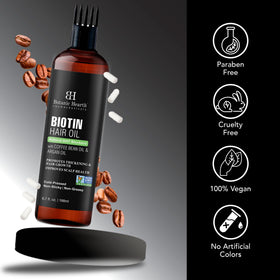 Botanic Hearth Biotin Oil packaging on vanity for easy purchase awareness.