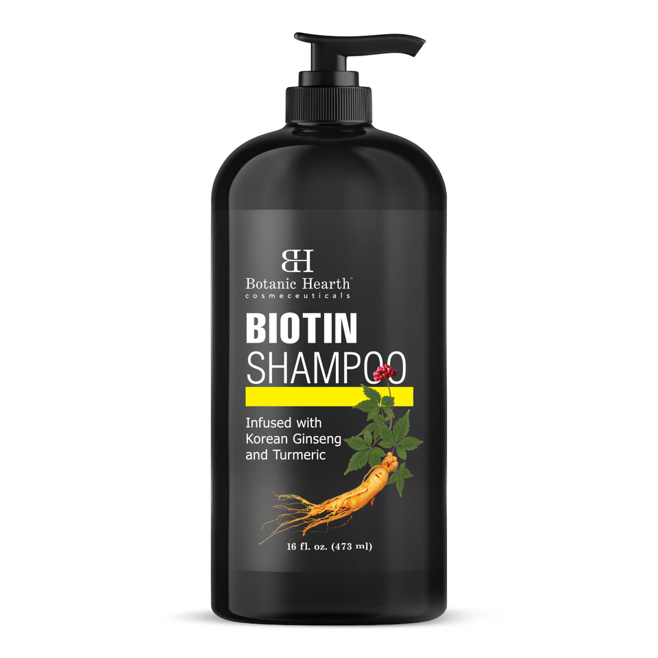 Botanic Hearth biotin shampoo bottle nourishes scalp for fuller-looking hair