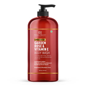 Botanic Hearth Garden Rose & Vitamin E Body Wash bottle with refreshing rose scent.