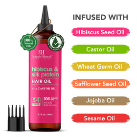 Botanic Hearth Hibiscus Silk Protein Hair Oil nozzle dispensing for easy application