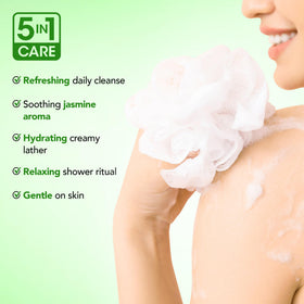 Botanic Hearth Jasmine Body Wash natural formula label emphasizes gentle cleansing.