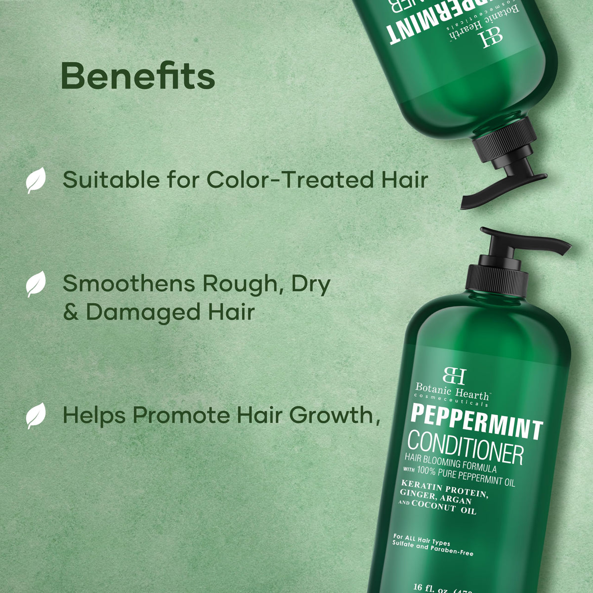 Close-up texture of Botanic Hearth Peppermint Conditioner emphasizes smoothing properties