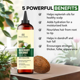 Botanic Hearth Rosemary Biotin Oil coconut closeup showcases hydrating base.