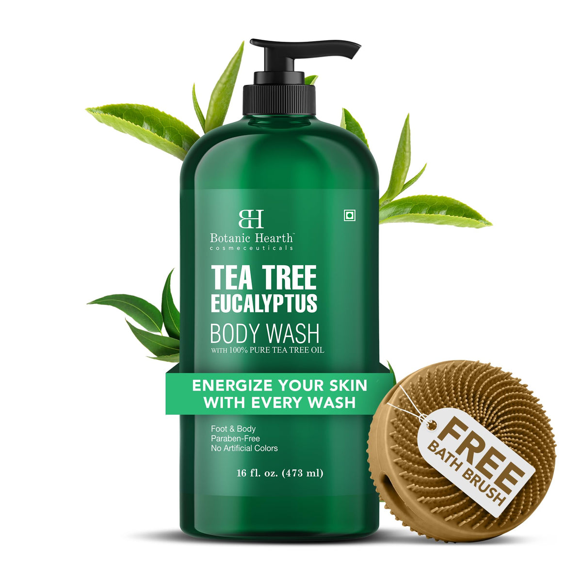 Botanic Hearth Tea Tree Body Wash bottle for a refreshing cleanse.