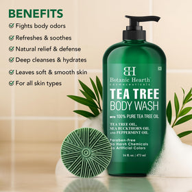 Botanic Hearth Tea Tree Body Wash lather closeup shows rich foam for cleansing