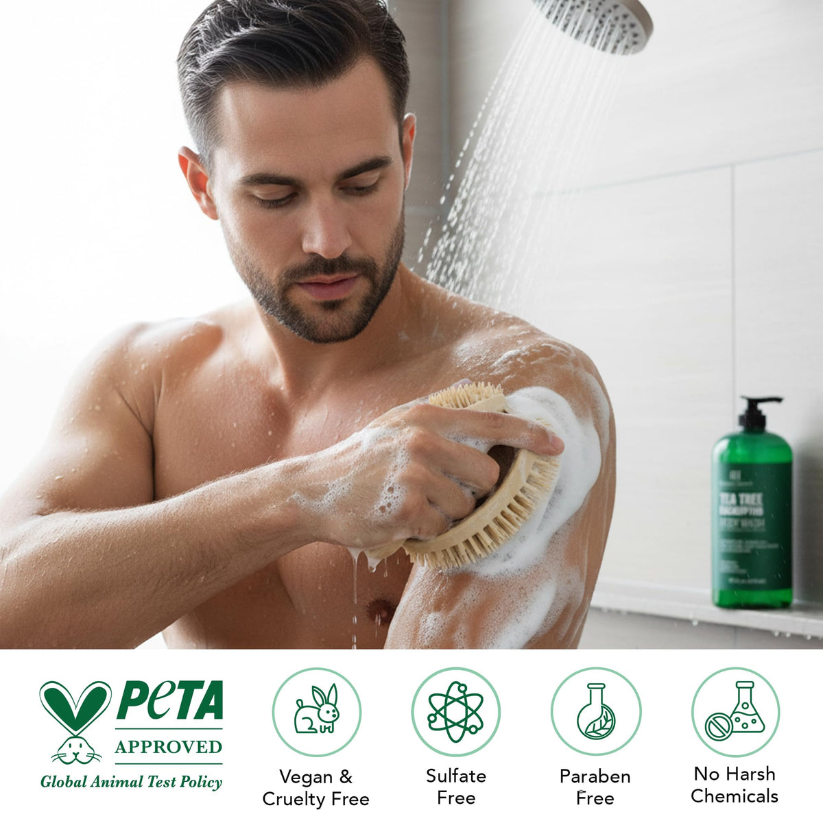 Botanic Hearth Tea Tree Body Wash lather captured in action.