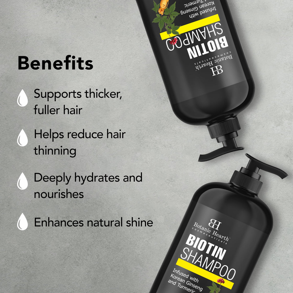 Botanic Hearth thickening shampoo closeup shows volume boost