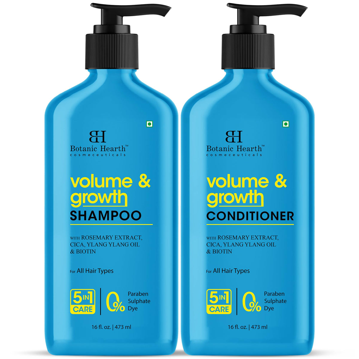 Botanic Hearth Volume & Growth Shampoo bottle shown for fuller-looking hair with botanical care