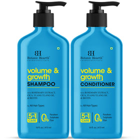 Botanic Hearth Volume & Growth Shampoo bottle shown for fuller-looking hair with botanical care