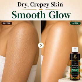 Botanic Rain Ayurveda Body Oil being poured shows fast-absorbing consistency.