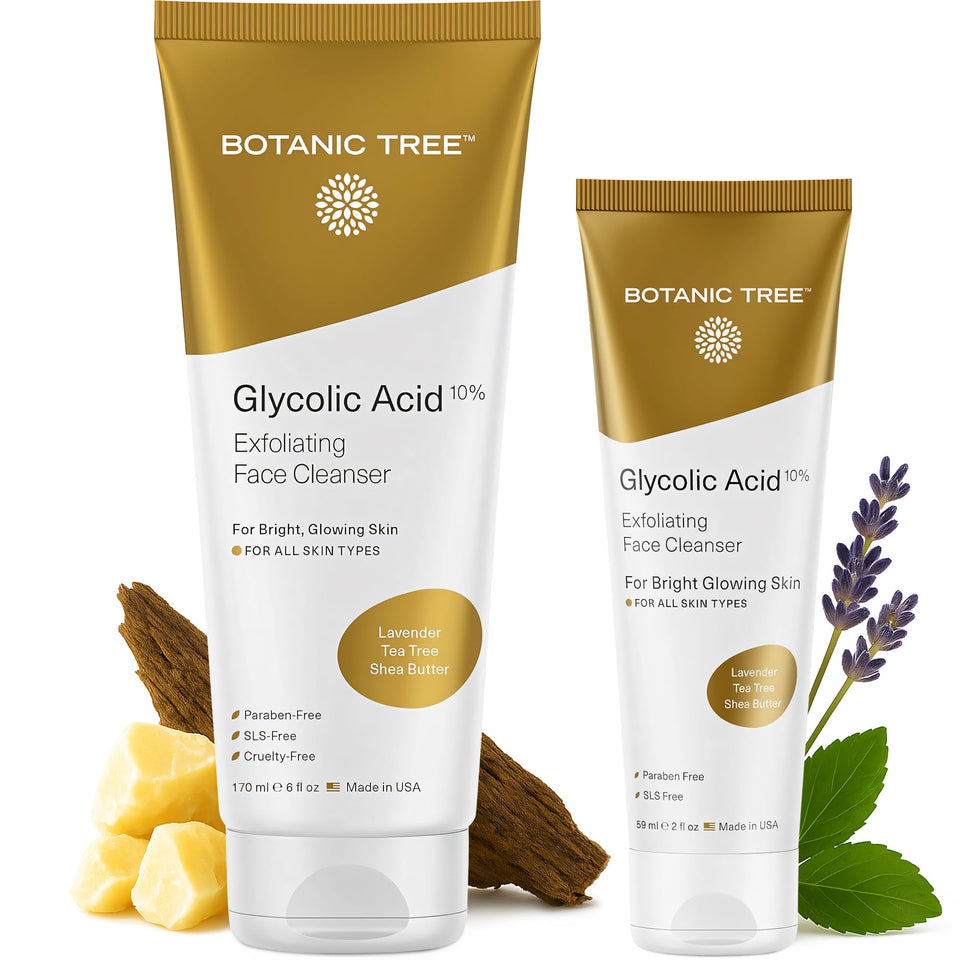 Botanic Tree Glycolic Face Wash bottle front, 6 oz, for a refreshing cleanse.