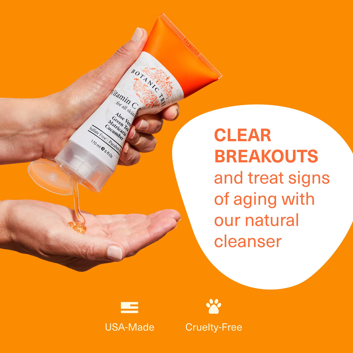 Botanic Tree Vitamin C Face Wash massaged onto skin during routine.