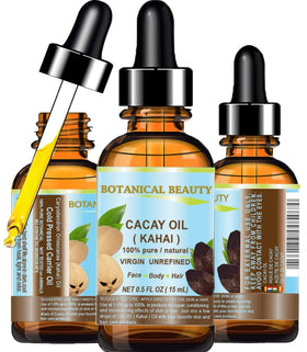 Botanical Beauty CACAY Oil bottle shows a pure, fast absorbing formula for skin and hair.