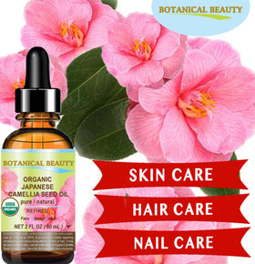 Key ingredients of Botanical Beauty Camellia Seed Oil shown in an infographic