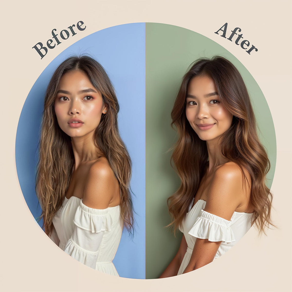 Botanical Green Care Strengthening Pro-Growth Shampoo before-after preview shows potential effect.