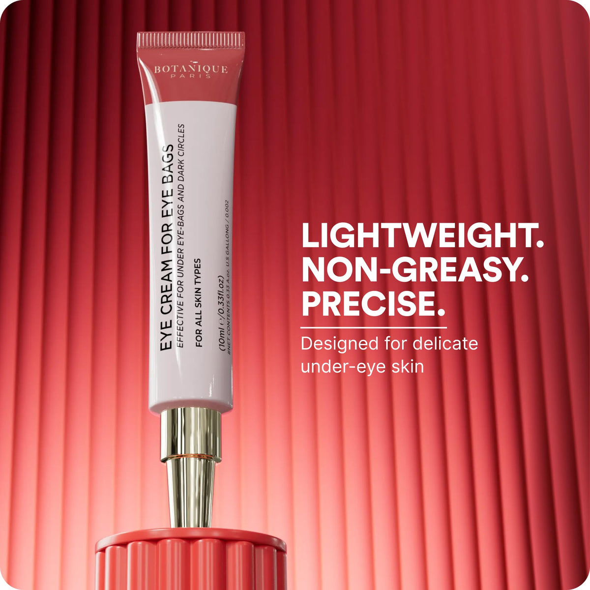 Close-up texture of BOTANIQUE PARIS Under Eye Bag Cream showing lightweight hydration