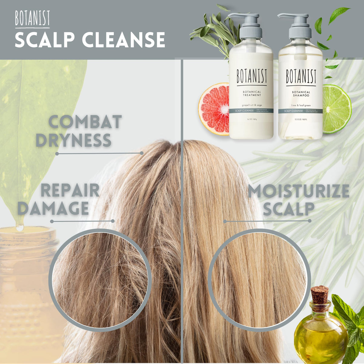 Botanist jojoba oil close-up signaling conditioning and scalp comfort