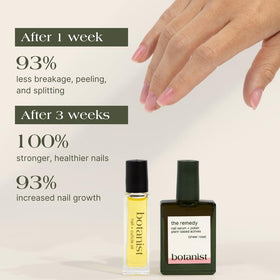 Botanist Nails plant-based ingredients plate highlights 21-free formula.