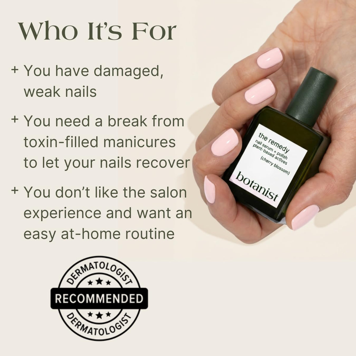 Botanist Nails The Remedy nails before and after showing potential ridges concealment.