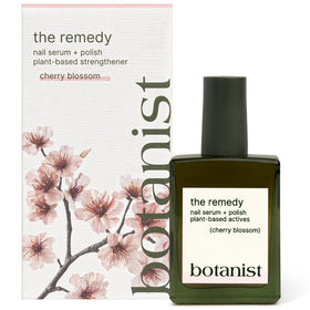 Botanist Nails The Remedy bottle close-up showing plant-based strength for damaged nails.